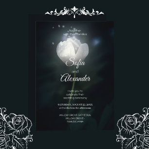 Invitation Mariage Fleurale Sombre Élégant avec Fleur Lumineu
