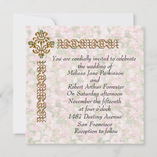 Invitation Mariage fleuri à bijoux d'or (Dos)