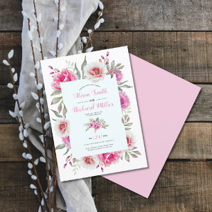 Invitation Mariage fleuri à cadre rose