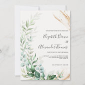 Invitation Mariage fleuri à feuilles d'or à la menthe botaniq (Devant)