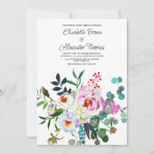 Invitation Mariage fleuri à la menthe rose blanc poionnette (Devant)