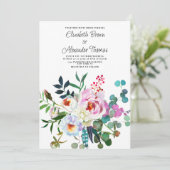 Invitation Mariage fleuri à la menthe rose blanc poionnette (Debout devant)