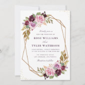 Invitation mariage fleuri à l'aquarelle violette élégant (Devant)