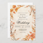 Invitation Mariage fleuri Autumnal Chaud (Devant / Derrière)