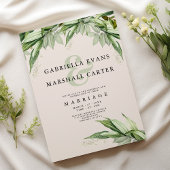 Invitation Mariage fleuri chic feuillage vert ivoire