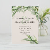 Invitation Mariage fleuri chic feuillage vert ivoire (Debout devant)