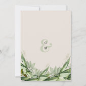 Invitation Mariage fleuri chic feuillage vert ivoire (Dos)