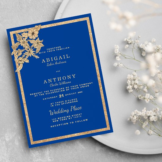 Invitation Mariage fleuri de la Parties scintillant Royal Blu