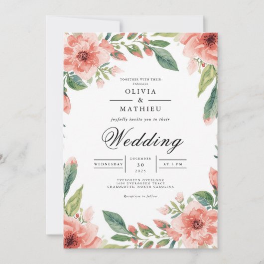 Invitation Mariage fleuri de l'arc de corail (Devant)