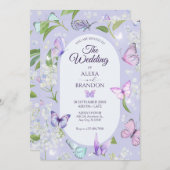 Invitation Mariage fleuri de papillon lavande violette (Devant / Derrière)