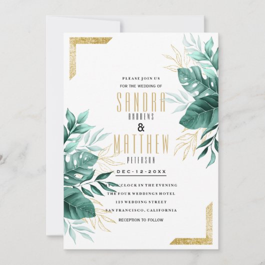 Invitation Mariage fleuri de parties scintillant vert vert tr (Devant)