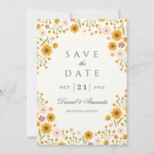 Invitation Mariage fleuri de tournesols enregistrer la date (Devant)