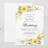 Invitation Mariage fleuri d'or (Devant / Derrière)