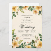 Invitation Mariage fleuri d'or (Devant / Derrière)