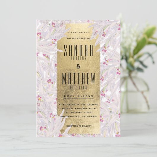 Invitation Mariage fleuri d'orchidée blanche rose bohème (Debout devant)