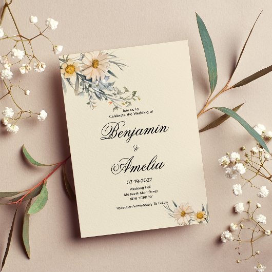 Invitation Mariage fleuri du jardin fleur sauvage botanique