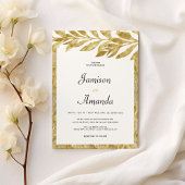 Invitation Mariage fleuri feuille d'or blanc