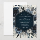 Invitation Mariage fleuri Navy humeur (Devant / Derrière)