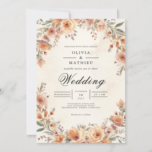 Invitation Mariage fleuri Ochre (Devant)