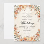 Invitation Mariage fleuri Ochre (Devant / Derrière)