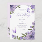 Invitation Mariage fleuri pourpre (Devant / Derrière)
