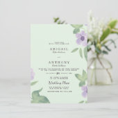 Invitation Mariage fleuri pourpre vert menthe de printemps (Debout devant)