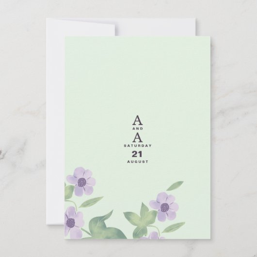 Invitation Mariage fleuri pourpre vert menthe de printemps (Dos)