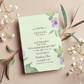 Invitation Mariage fleuri pourpre vert menthe de printemps