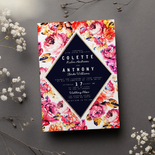 Invitation Mariage fleuri rose rose bohème