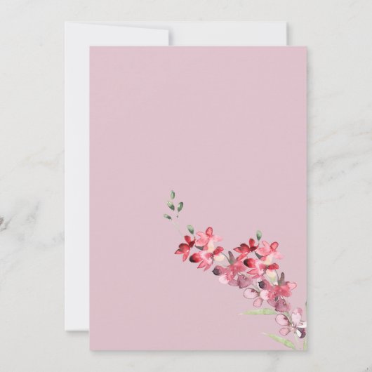 Invitation Mariage fleuri vert menthe rose ivoire (Dos)