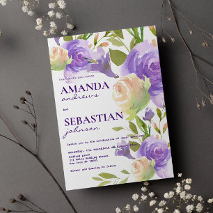 Invitation Mariage fleuri vert menthe rose lavande botanique