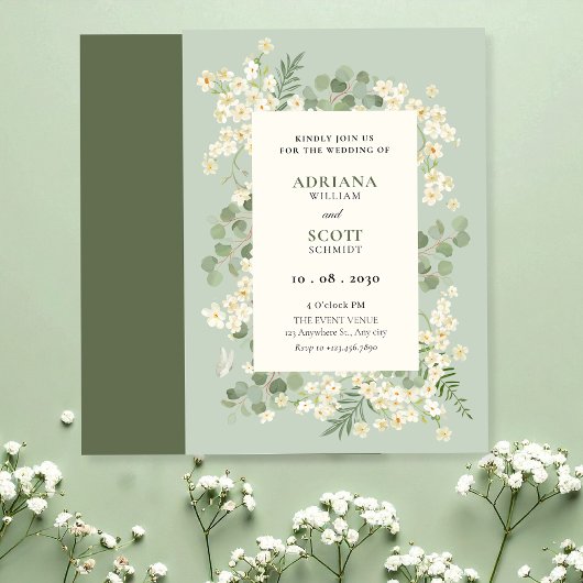 Invitation Mariage fleuri vert pastel