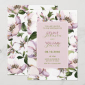 Invitation Mariage fleuri vert pourpre (Devant / Derrière)