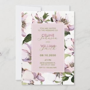 Invitation Mariage fleuri vert pourpre