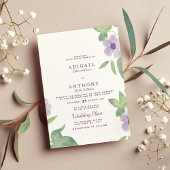 Invitation Mariage fleuri violet à la menthe vert été