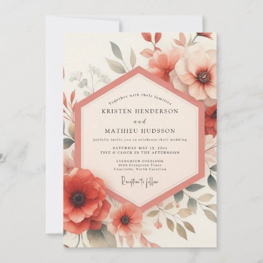 Invitation Mariage Fleurie à Fleurs de Corail (Devant)