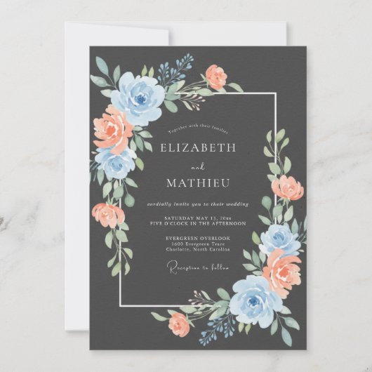Invitation Mariage Fleurie à la Pêche Bleue (Devant)