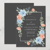 Invitation Mariage Fleurie à la Pêche Bleue (Devant / Derrière)