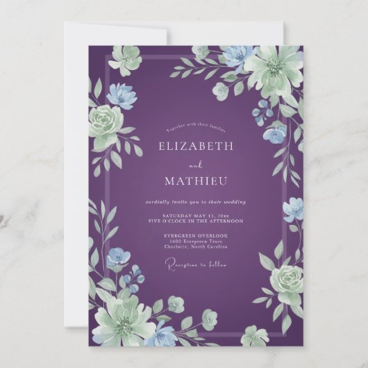 Invitation Mariage Fleurie Améthyste et Pervenche (Devant)