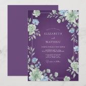 Invitation Mariage Fleurie Améthyste et Pervenche (Devant / Derrière)