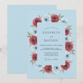 Invitation Mariage Fleurie Anémone Bleu Clair Luxuriant (Devant / Derrière)