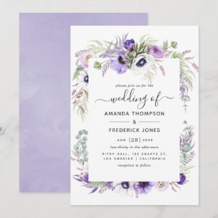 Invitation Mariage Fleurie Aquarelle Violet Poussiéreux