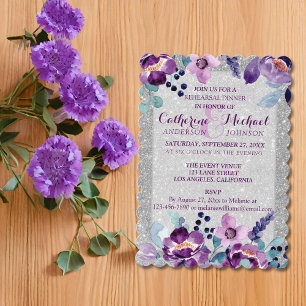 Invitation Mariage Fleurie Aquarelle Violette et Paillettes d