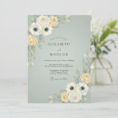 Invitation Mariage Fleurie Ardoise Poussiéreuse (Debout devant)