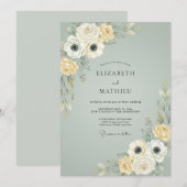 Invitation Mariage Fleurie Ardoise Poussiéreuse (Devant / Derrière)