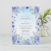 Invitation Mariage Fleurie Artistique Hydrangea Bleue (Debout devant)