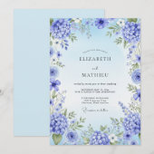 Invitation Mariage Fleurie Artistique Hydrangea Bleue (Devant / Derrière)