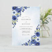 Invitation Mariage Fleurie au Cobalt (Debout devant)