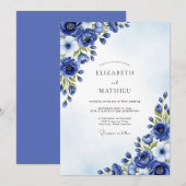 Invitation Mariage Fleurie au Cobalt (Devant / Derrière)