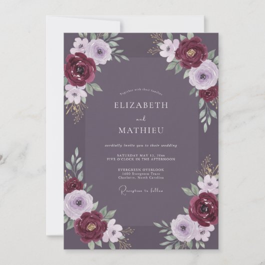 Invitation Mariage Fleurie au Vin d'Améthyste (Devant)
